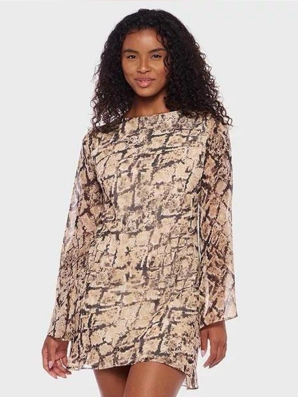 B Darlin Beige and Brown Snake-Print Mini Dress NWT